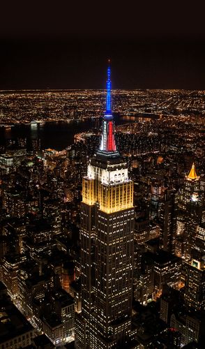 Empire State Building lit Yellow, White and Blue In honor of FDNY/EMS as part of the #HeroesShineBright Campaign