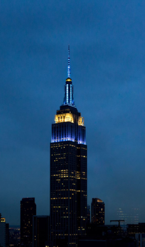 Empire State Building Lit for US Open Blue and Yellow